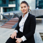 Beautiful businesswoman in business district